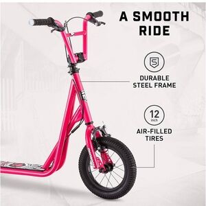Vibrant Pink Steel Frame Scooter with Air-Filled Wheels